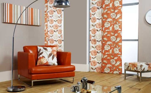 Japanese curtains with ornaments in the interior of a modern style