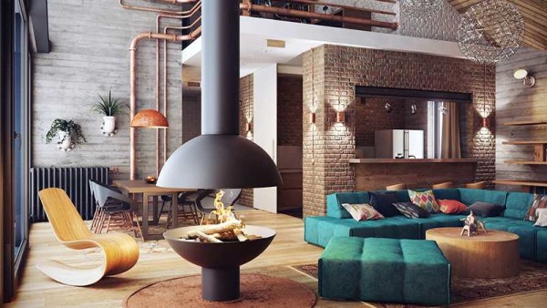 Even fireplaces are loft-style