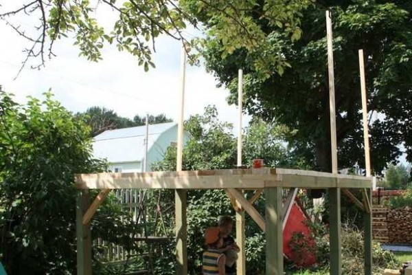 Assembling the frame of the house on the second floor