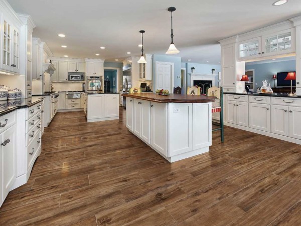 On the floor - tiles imitating wood