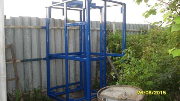 Painted with blue paint over rust