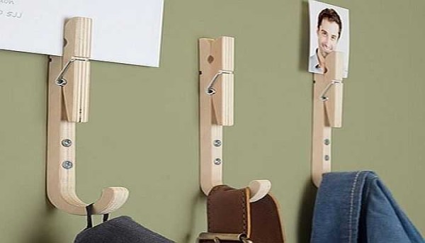 Coat hanger hooks with clothespins