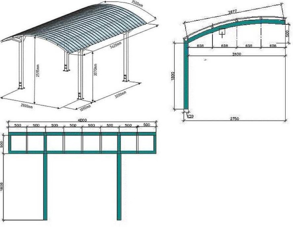 Drawing of a canopy with a vaulted roof