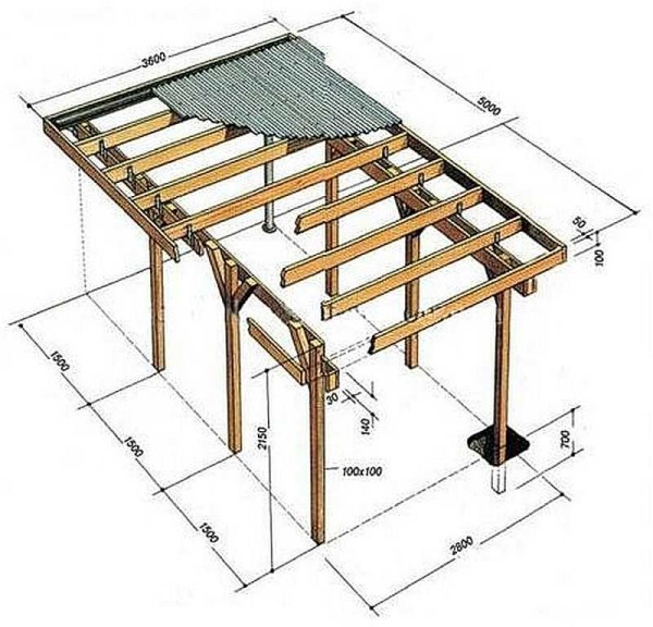 Shed roof carport drawing for one car