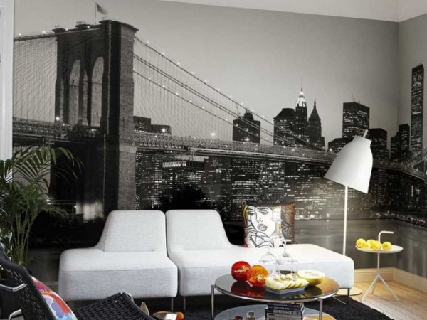 Black and white wallpaper on the walls of the living room can be just as effective.