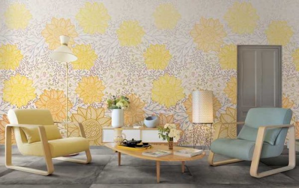 Pale yellow flowers in an Art Nouveau living room