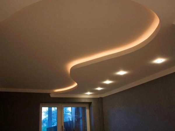Two-level plasterboard ceiling with lighting