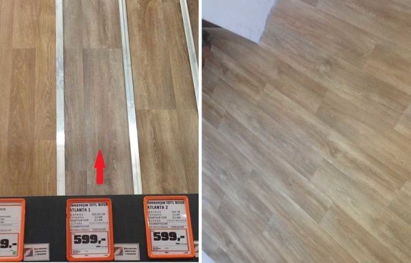Laminate in the store and on the floor in our kitchen