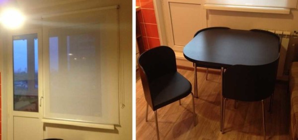 Curtain - roller, table and chairs - light