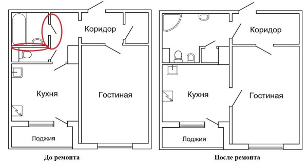 Removing partitions between the bathroom and toilet is one of the repair options