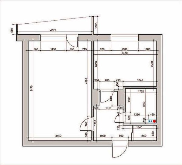 Apartment plan before renovation with dimensions