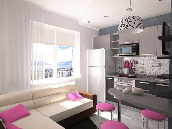 Even a sofa fits in the kitchen less than 9 meters