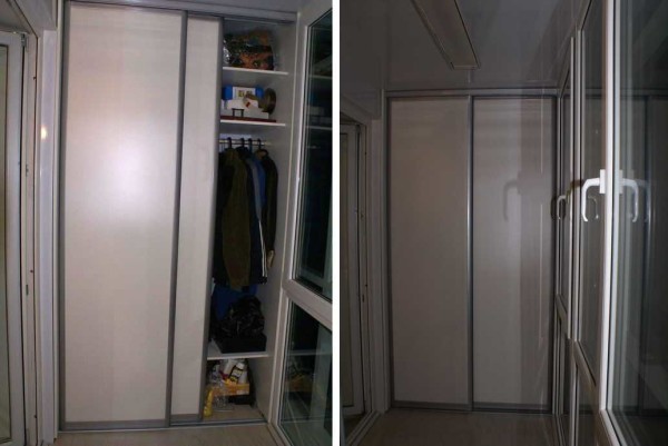 Sliding wardrobe on the balcony for storing things