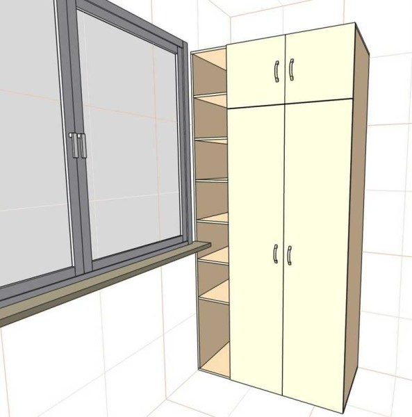 Another option with open shelves and two rows of swing doors