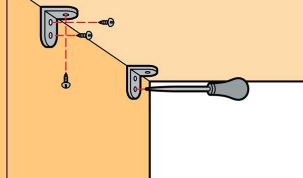 Fastening shelves to corners