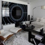 A soft plain carpet on the floor, wooden furniture, but strict forms - a softer option