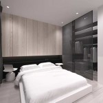 Bedroom in the style of minimalism - everything unnecessary is hidden in storage systems