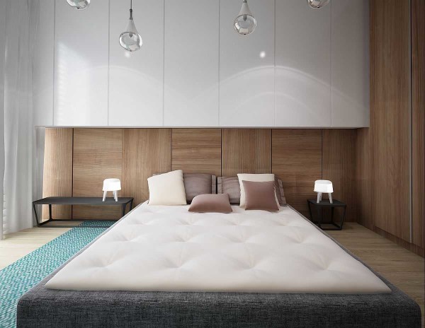 Wooden walls in a Scandinavian style bedroom