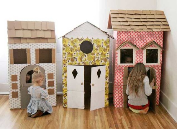 Houses made of cardboard, covered with fabric