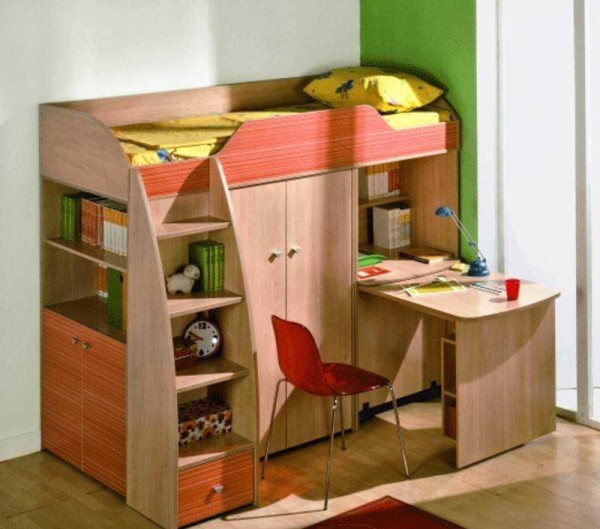 And another option for an attic bed with a work area below
