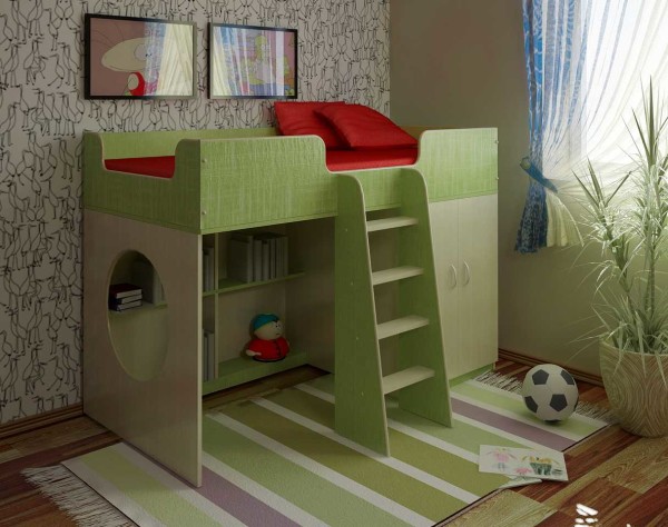 Loft bed with play area for boy