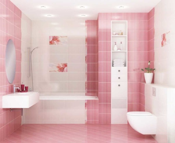 White and pink finish of the bathroom