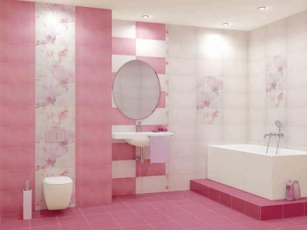 For romantic people - a pink bathroom with floral decor