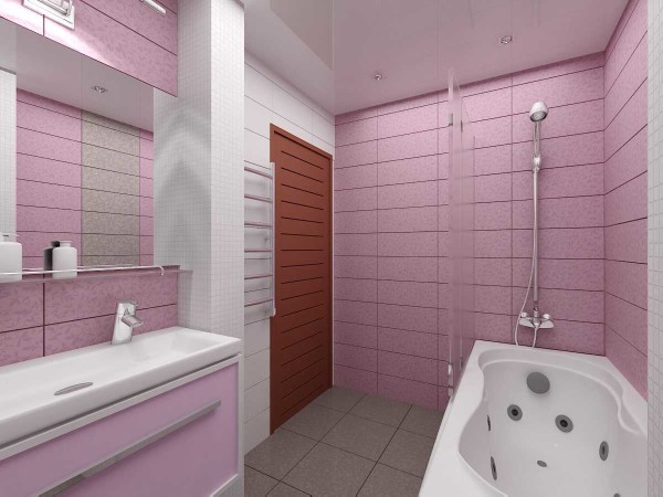 Pink matte tiles in the bathroom - another view