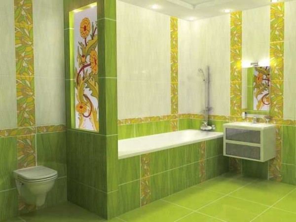 The bathtub is separated by a patterned glass partition