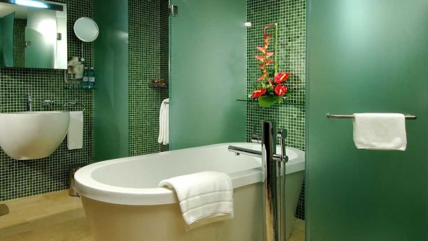 Shower doors can also be made of colored glass to match