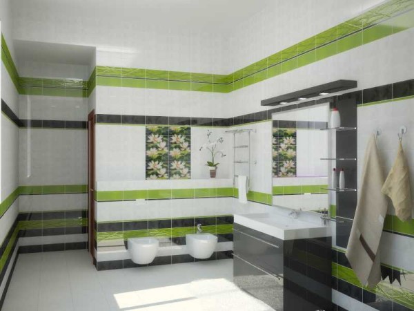 Interesting tile layout for the bathroom - both light and not boring