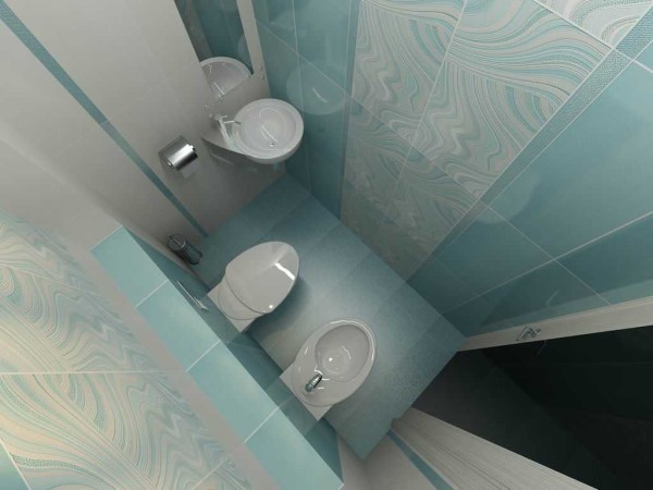 Another option for the location of plumbing is along the long wall of the toilet and bidet, the sink is in the corner
