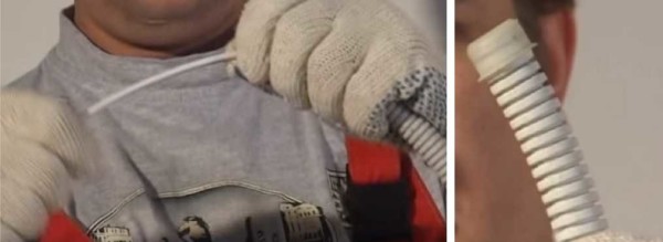 We put the sensor into the corrugated hose