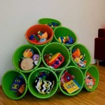 Only a dozen buckets and you have an original toy shelf