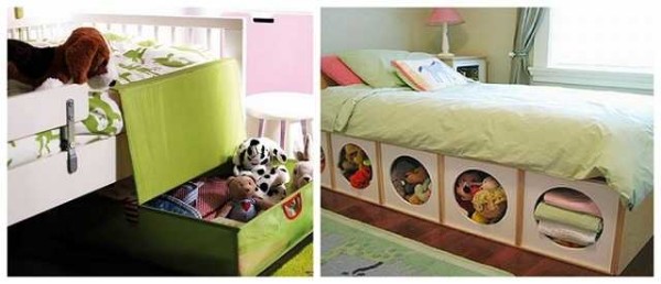 Boxes under the bed - they do not take up space, but you can hide already annoying toys there