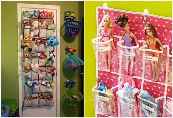It is convenient to place both dolls and soft toys in the pockets on the wall