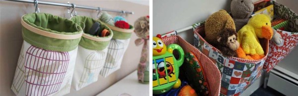 Pipe pockets or bags are another idea for storing toys in the nursery.