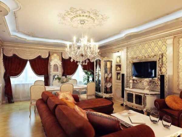 Curtains made of heavy material with many folds
