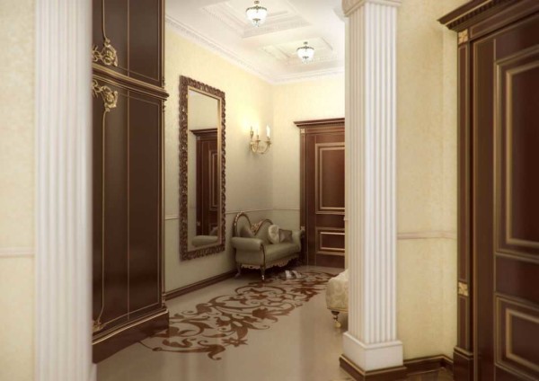 The floors in the classic design of the apartment are also classic - artistic parquet or marble, as an option - flooded floors