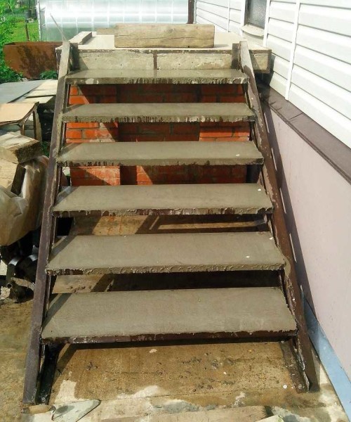 The steps are filled with concrete
