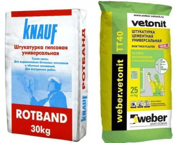 Rotband is a popular gypsum plaster, Vetonit is a cement