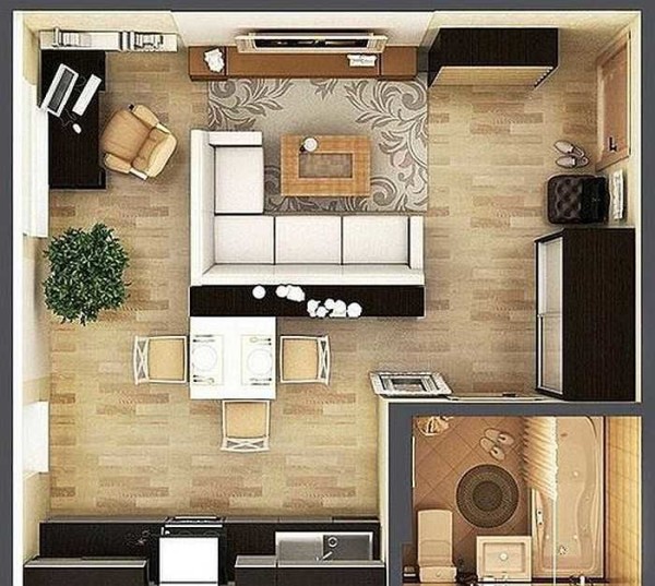 An example of a small studio apartment