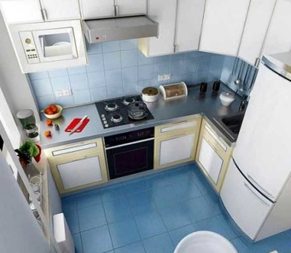 A special shelf is made under the microwave