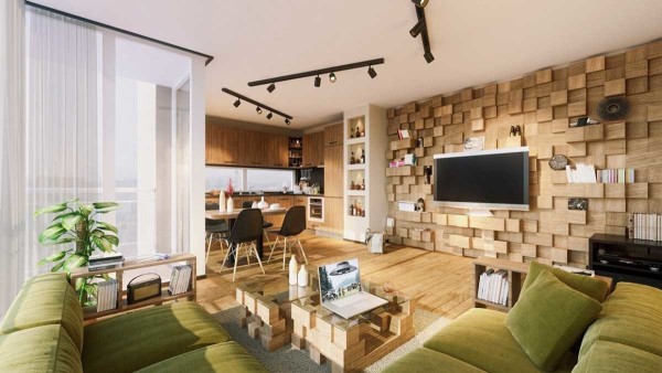Volumetric wooden wall - stylish decor