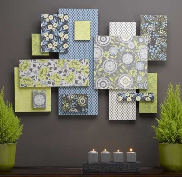 Collage of wallpaper on the wall