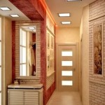 Combination of decorative stone and wallpaper in the corridor