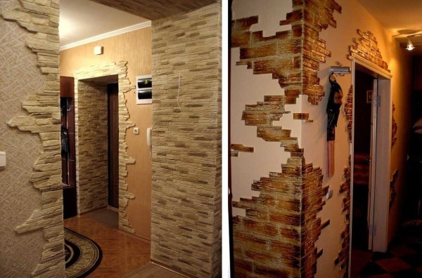 Decorating a hallway with decorative stone is often finishing corners and doorways