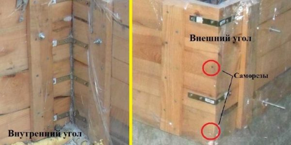 Reinforcement of the corners of the formwork