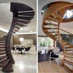 With or without railings, the choice is yours. In the photo on the right, a wooden spiral staircase on a curved stringer is a difficult element for execution.