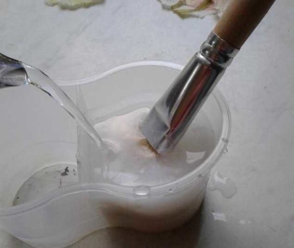 We dilute the glue with water